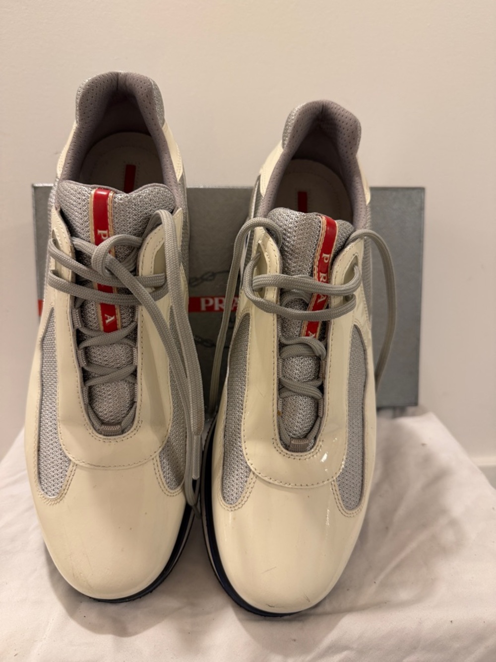 Prada Men’s White, Gray & Blue Low-Top Sneakers - Picture 2 of 9